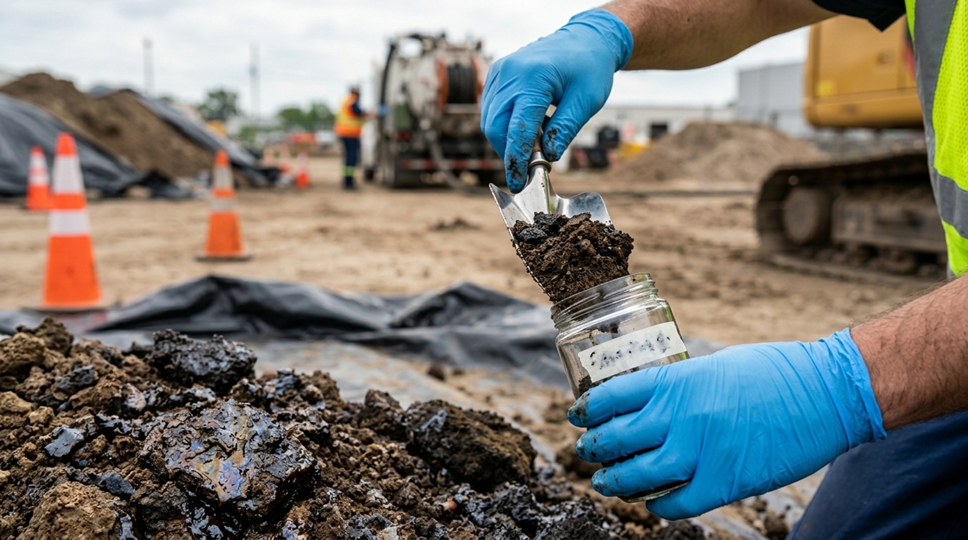 Sampling soil at a construction and remediation site